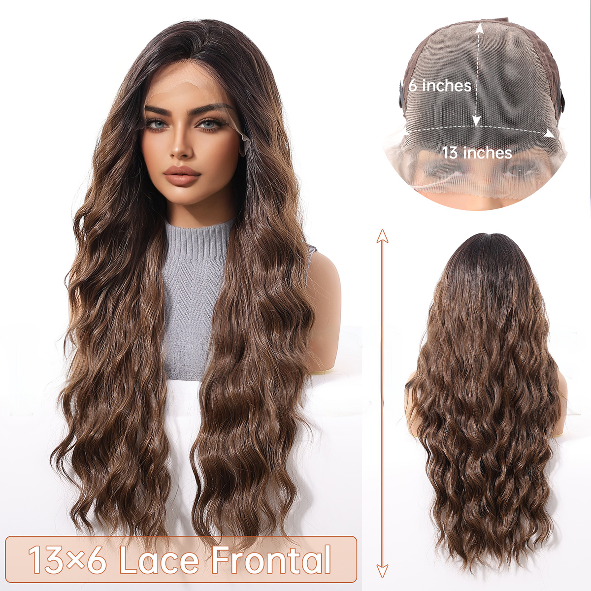 Sarah | Ombré Brown Wavy 13*6 HD Lace Front Wig (Hand-Tied)