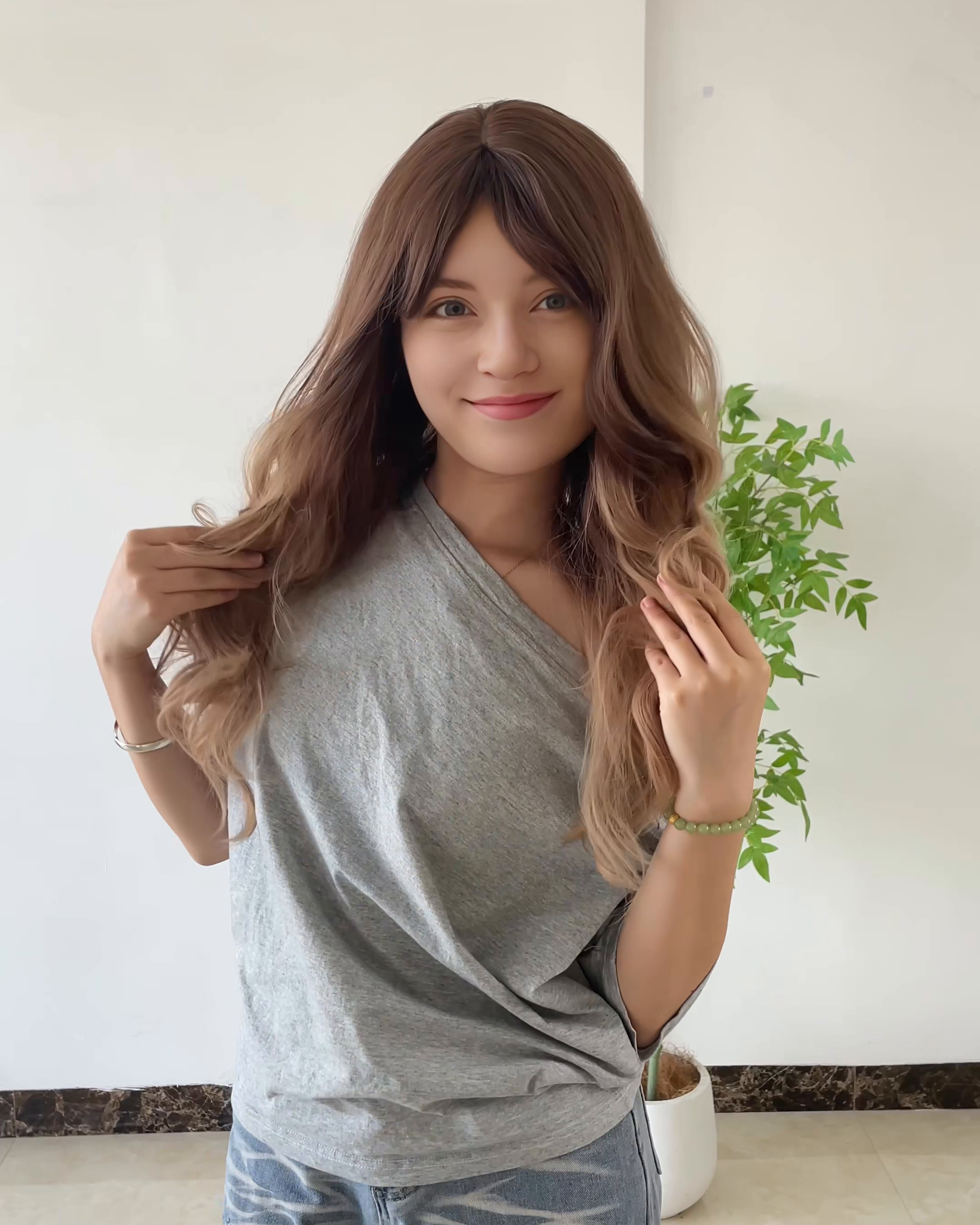 Blonde Long Wavy Wig with Bangs