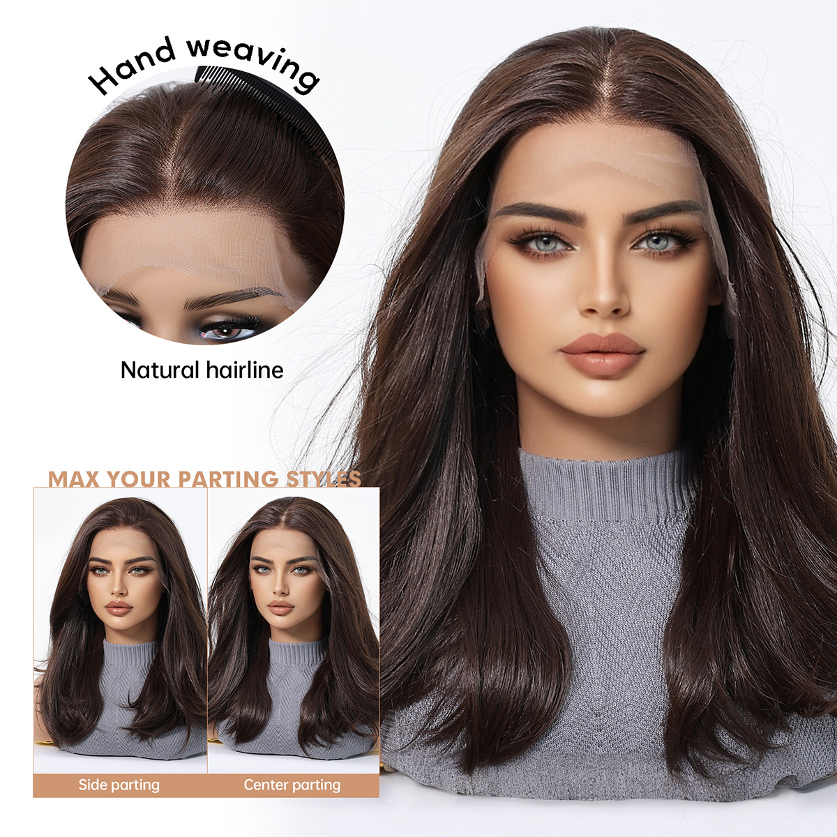 Luna | Dark Brown Medium 13*6 HD Lace Frontal Wig (Hand-Tied)