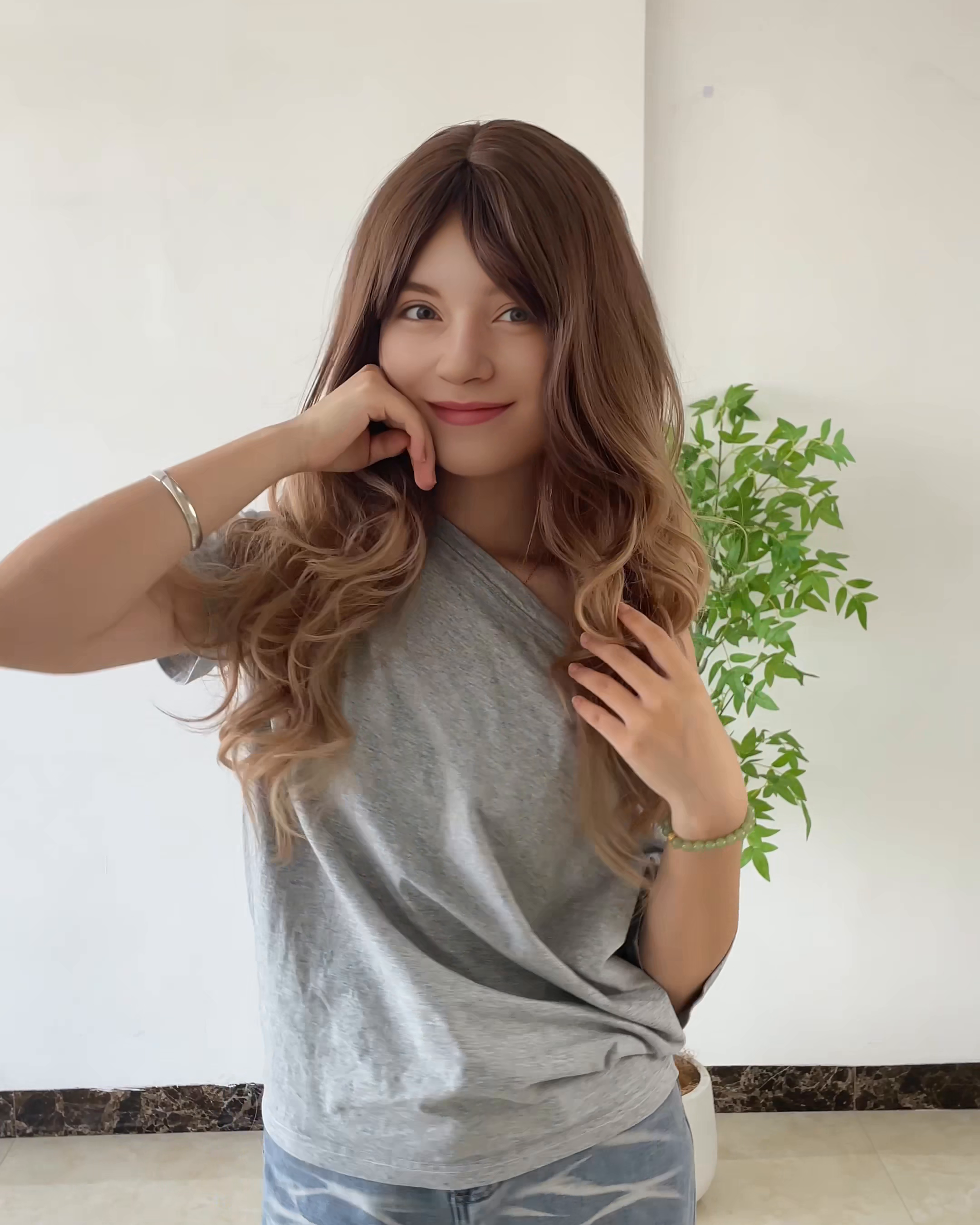 Blonde Long Wavy Wig with Bangs