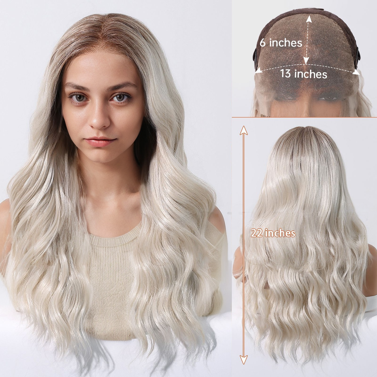 Body Wave HD Lace Front Wig - Ombre White Blonde, Pre-Plucked Hairline, 22 Inch (56cm)