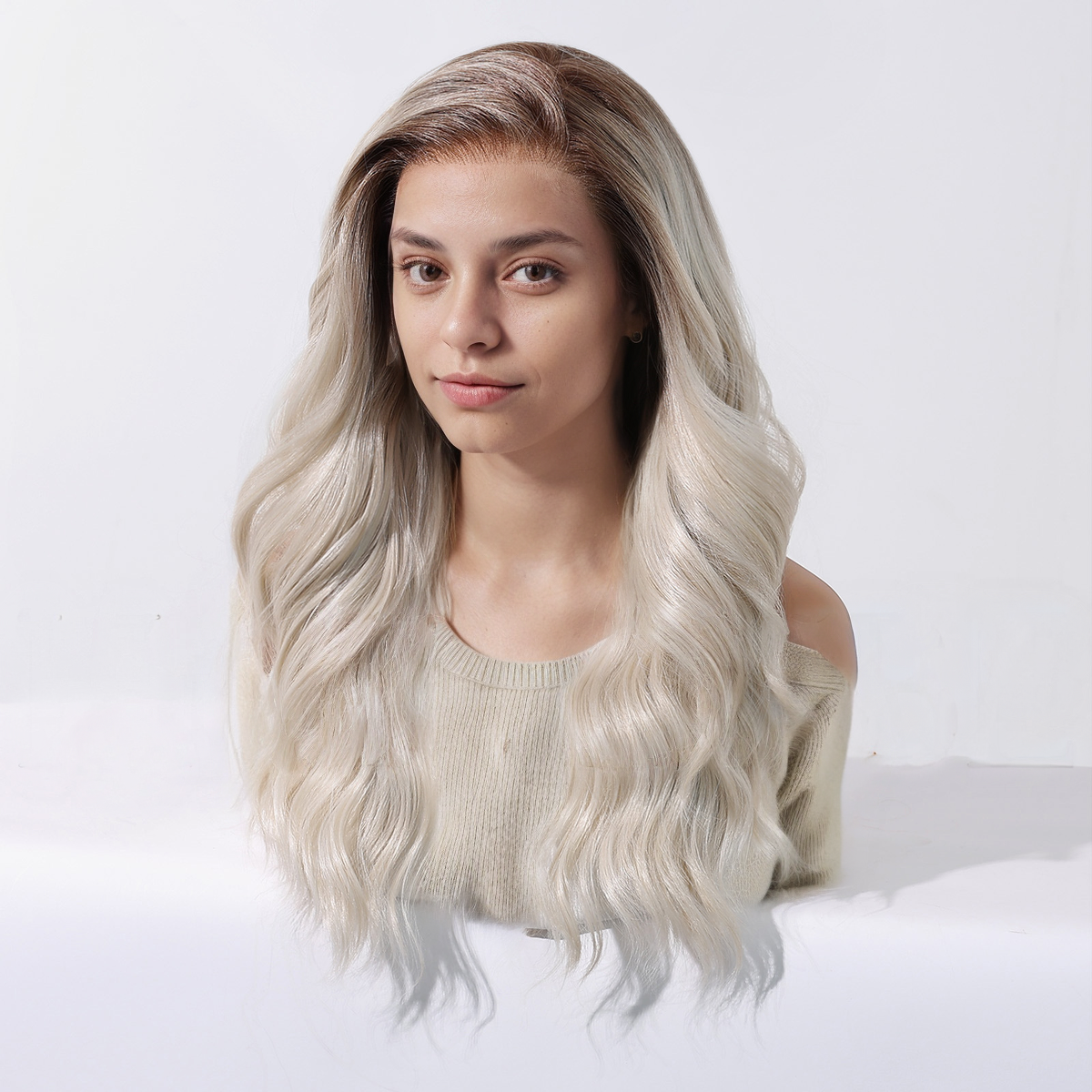 Body Wave HD Lace Front Wig - Ombre White Blonde, Pre-Plucked Hairline, 22 Inch (56cm)