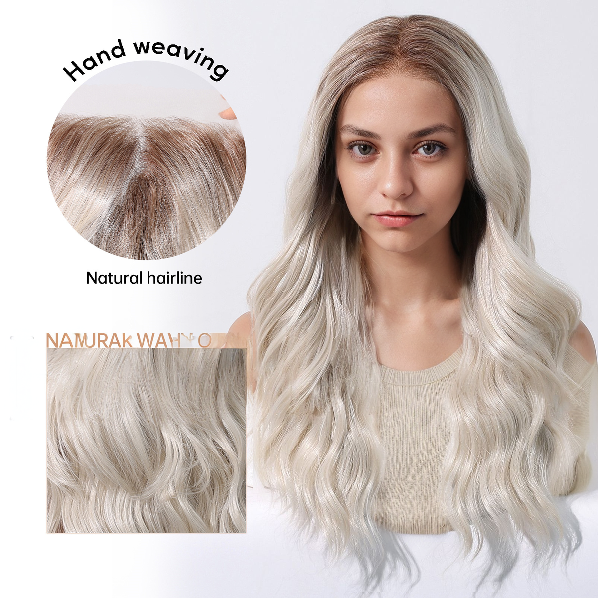 Body Wave HD Lace Front Wig - Ombre White Blonde, Pre-Plucked Hairline, 22 Inch (56cm)