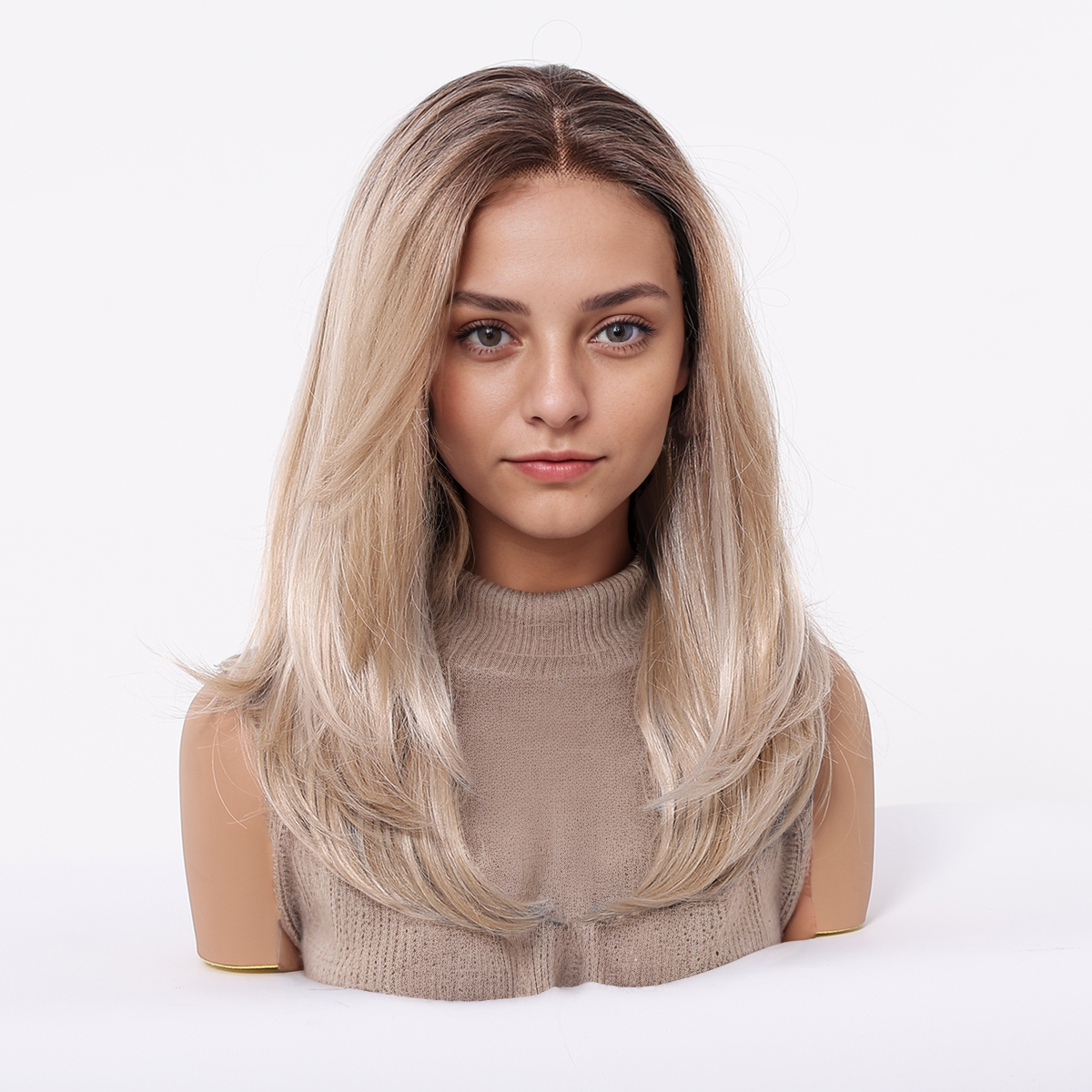 Harper 18” Loose Wave HD Lace Front Wig - Ombre Blonde, 100% Hand-Tied Mono Top