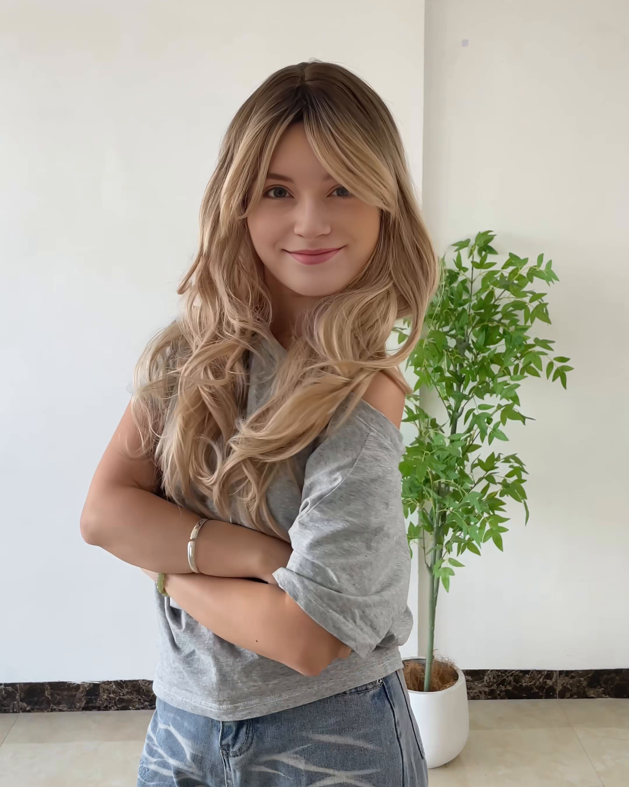 Sophia Blonde Long Wavy Wig with Bangs
