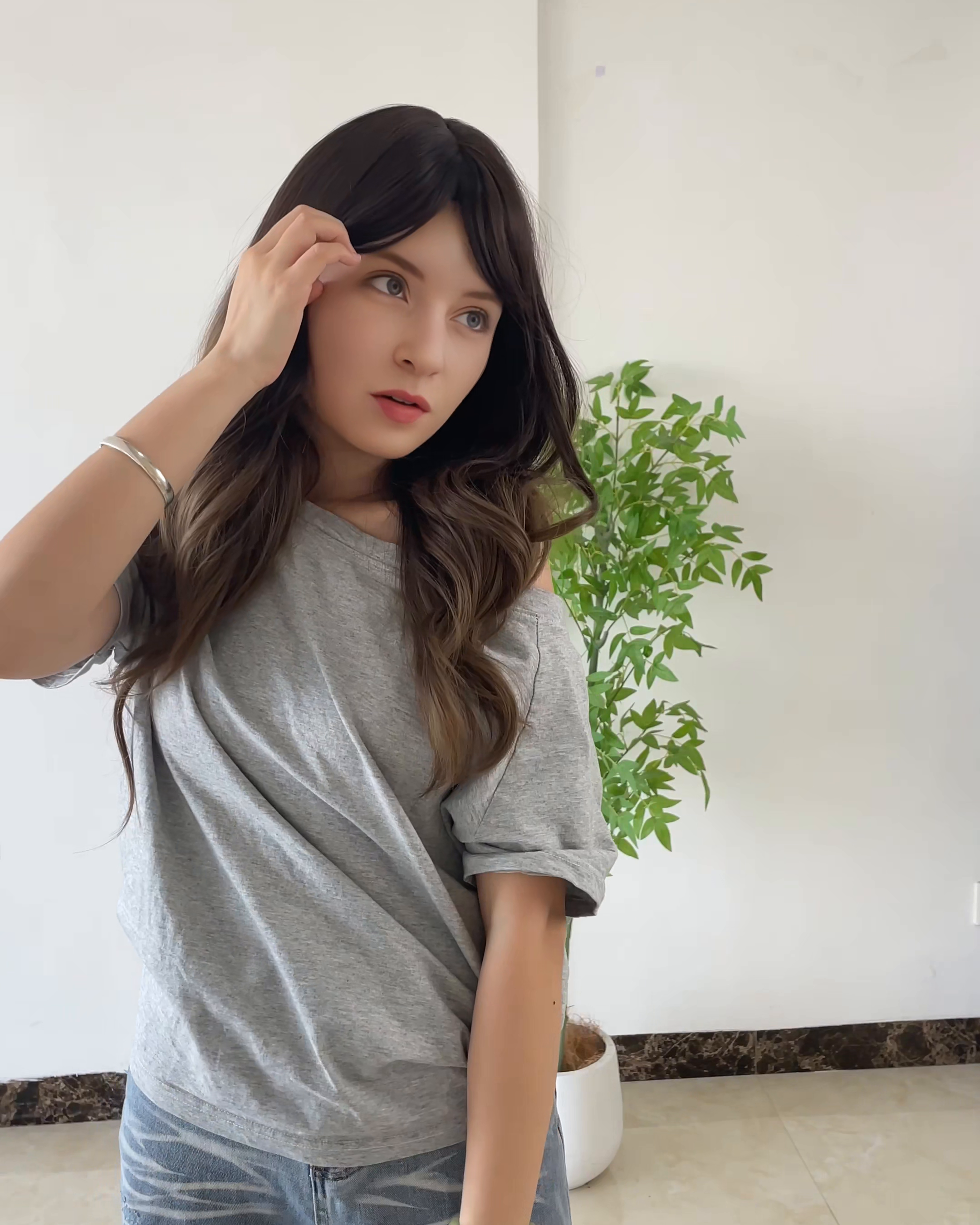 26 Inches Brown Long Wavy Wig with Bangs