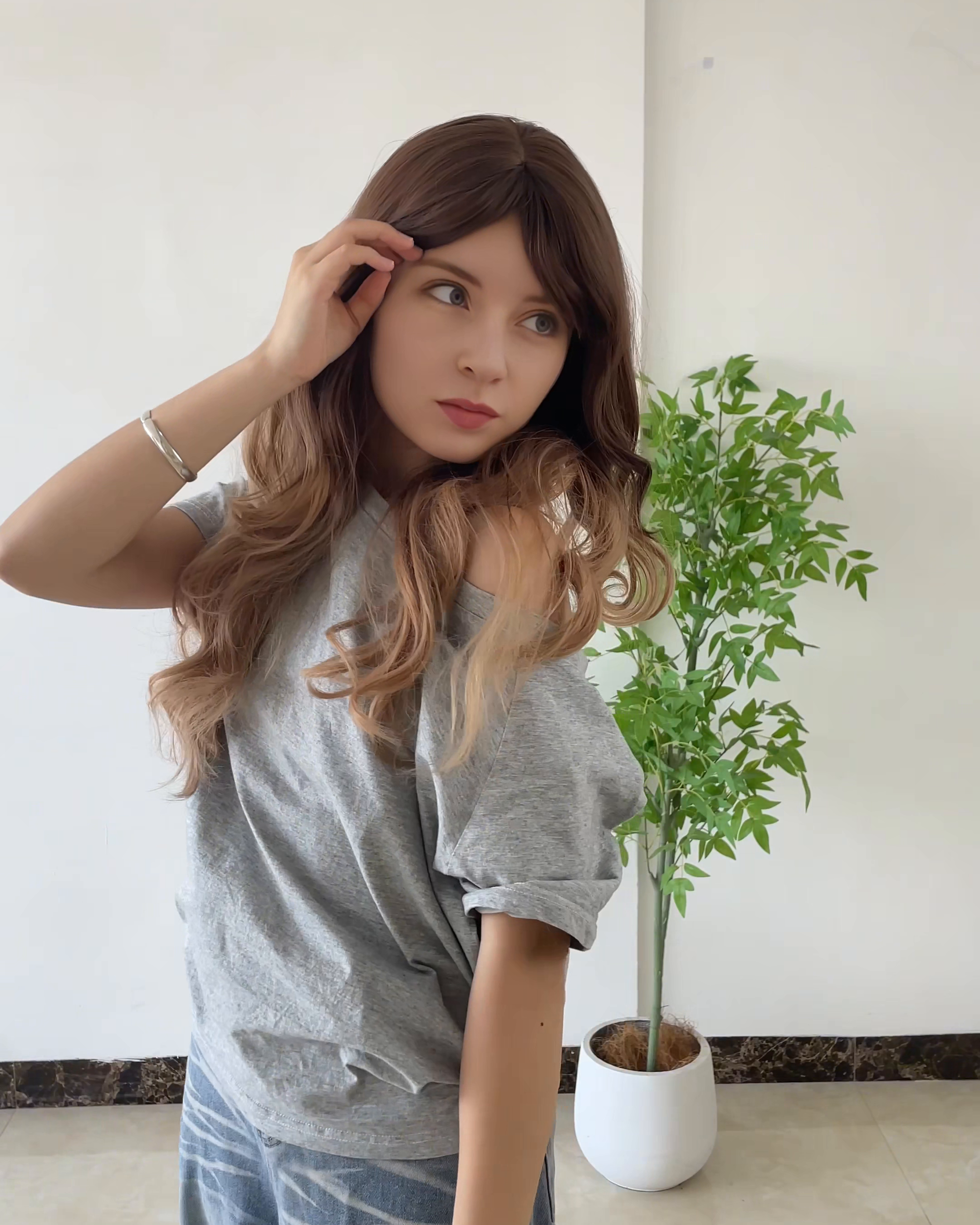 Blonde Long Wavy Wig with Bangs