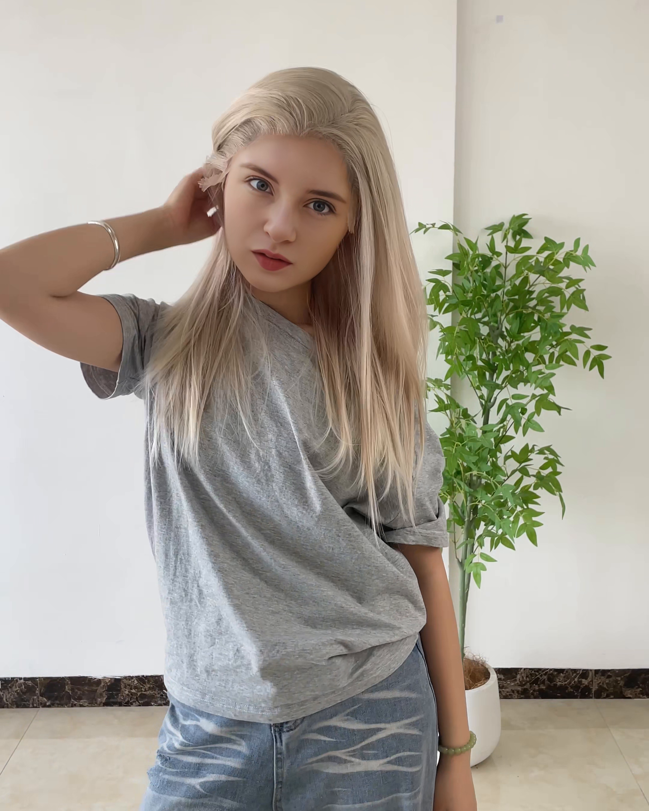 White Blonde Straight Lace Front Wig