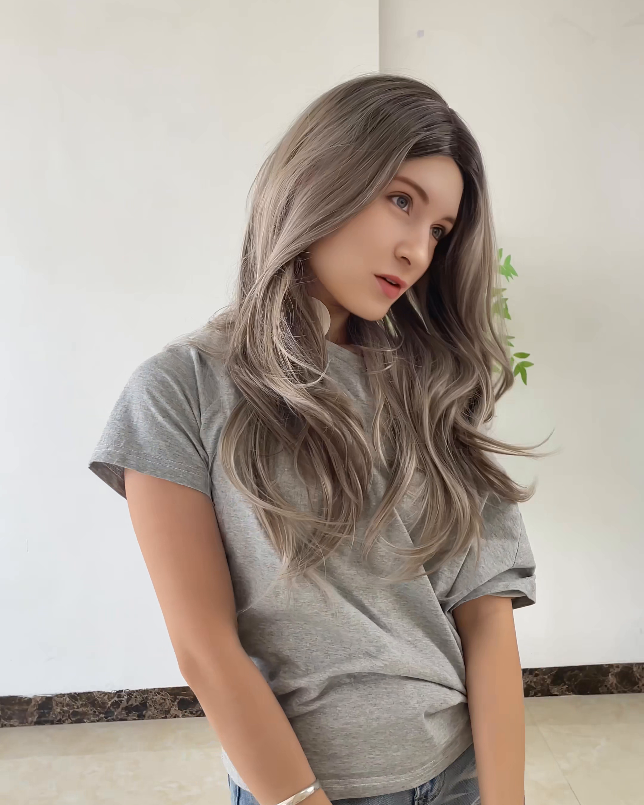 Grey Long Wavy Wig