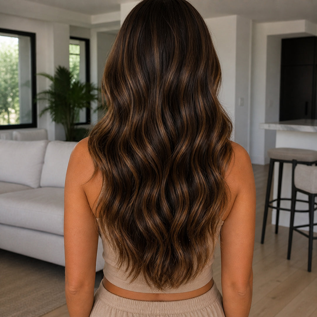 Invisible Halo Extensions, Dark Brown Caramel Highlights #2/6/27