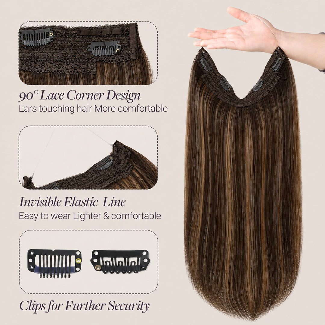 Invisible Halo Extensions, Dark Brown Caramel Highlights #2/6/27