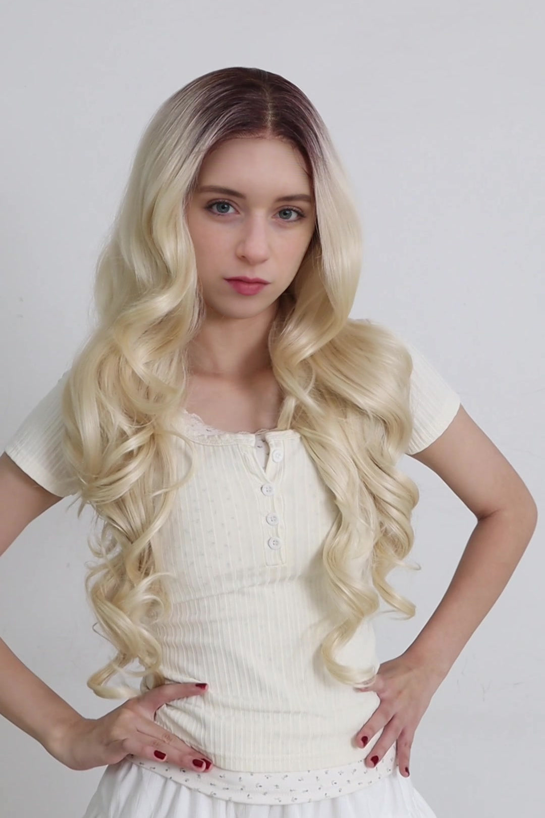 Elara — Dark Root Platinum Blonde · 26" | 13×6 Lace Front Wig