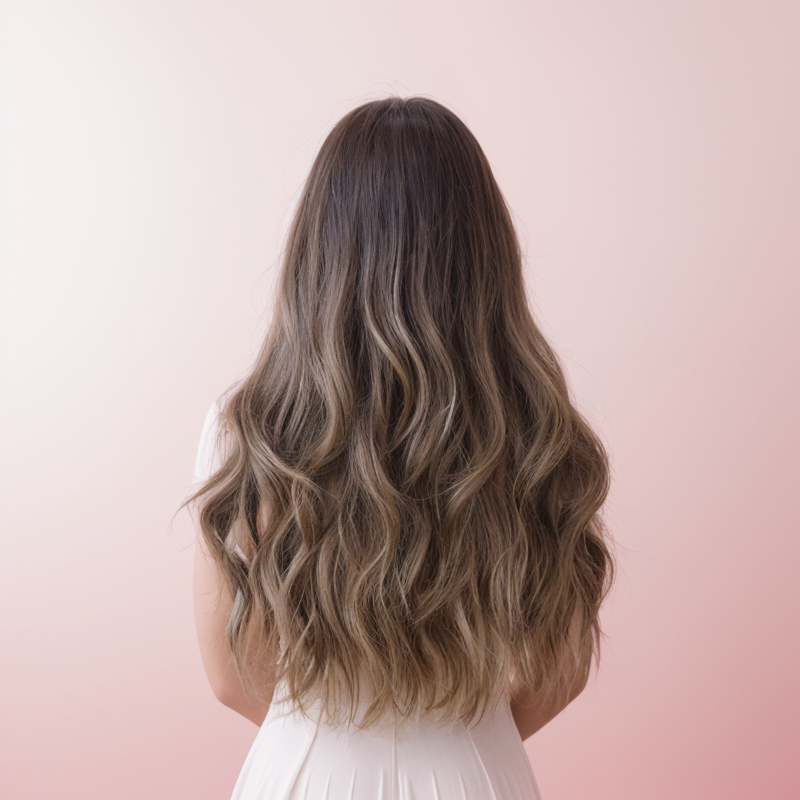 Amelia 26 Inches Brown Long Wavy Wig with Bangs