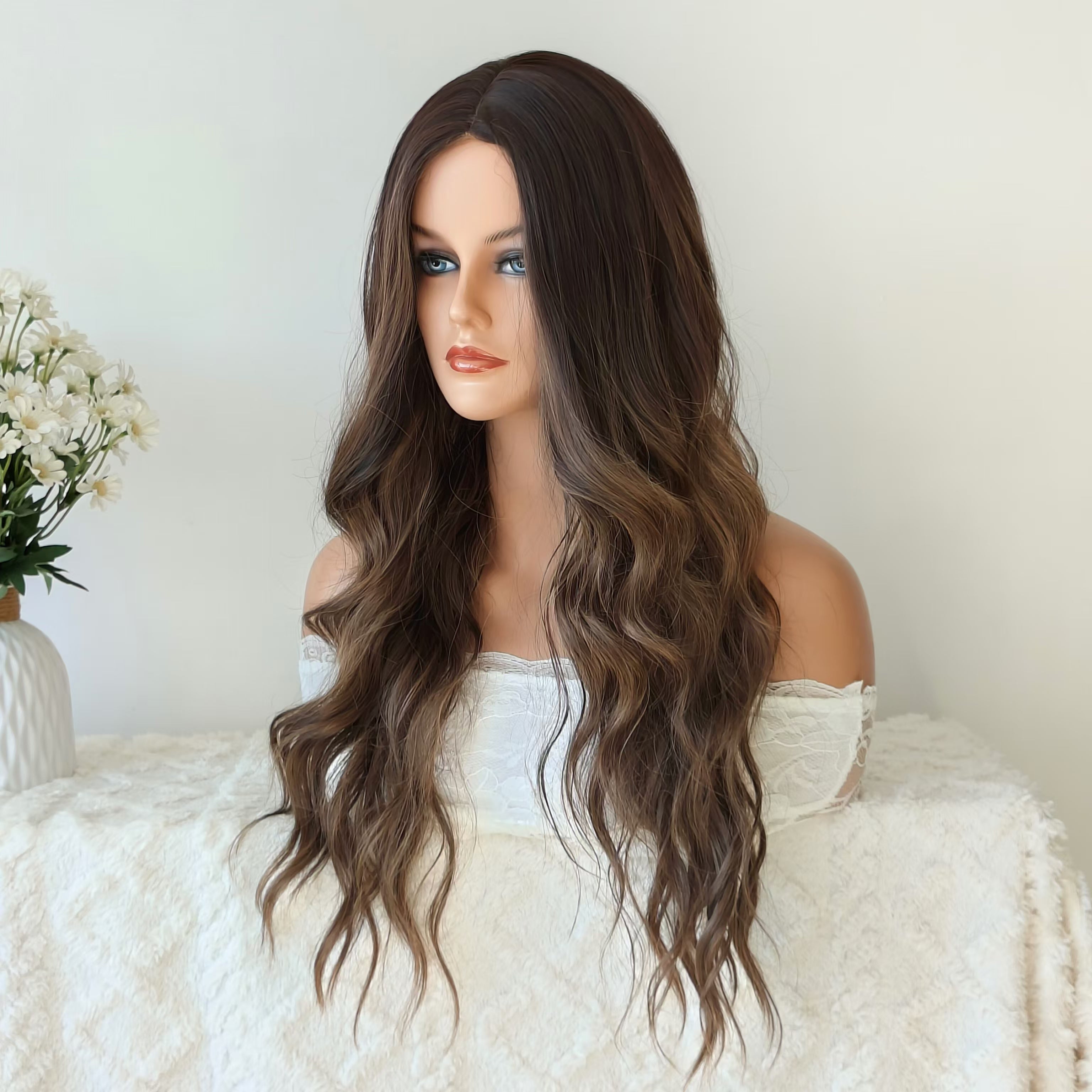 Emily 28 Inches Brown Long Wavy Wig