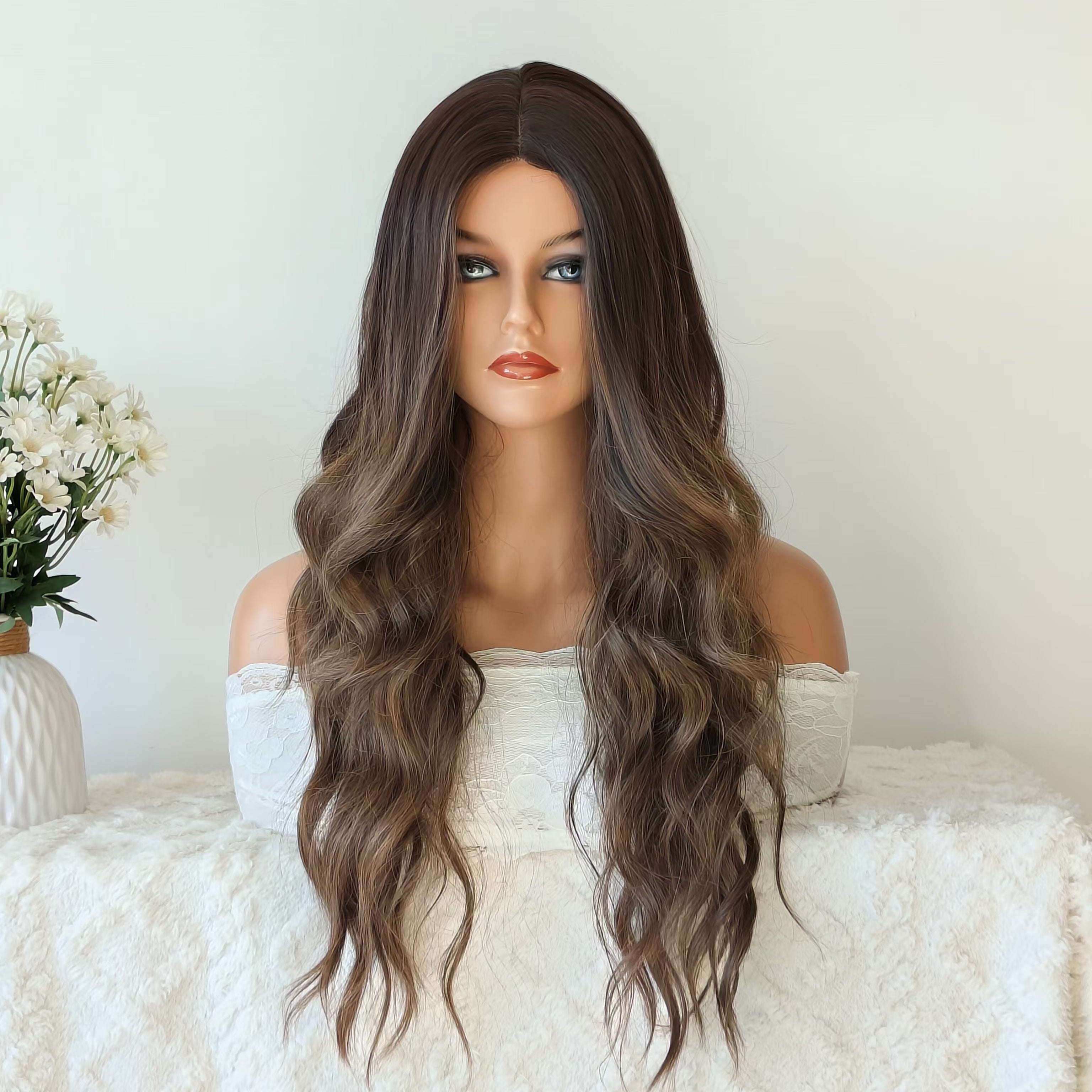 Emily 28 Inches Brown Long Wavy Wig