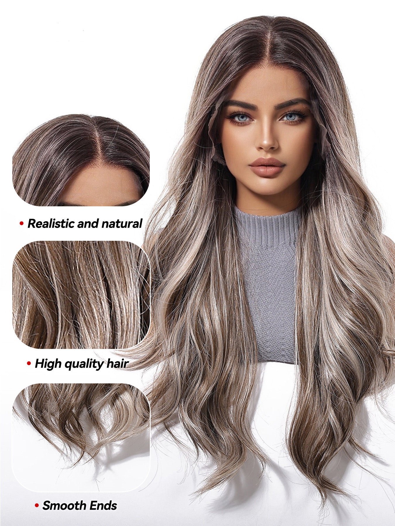 Ella | Ombré Grey Long Wavy 13*6 HD Lace Frontal Wig (Hand-Tied)
