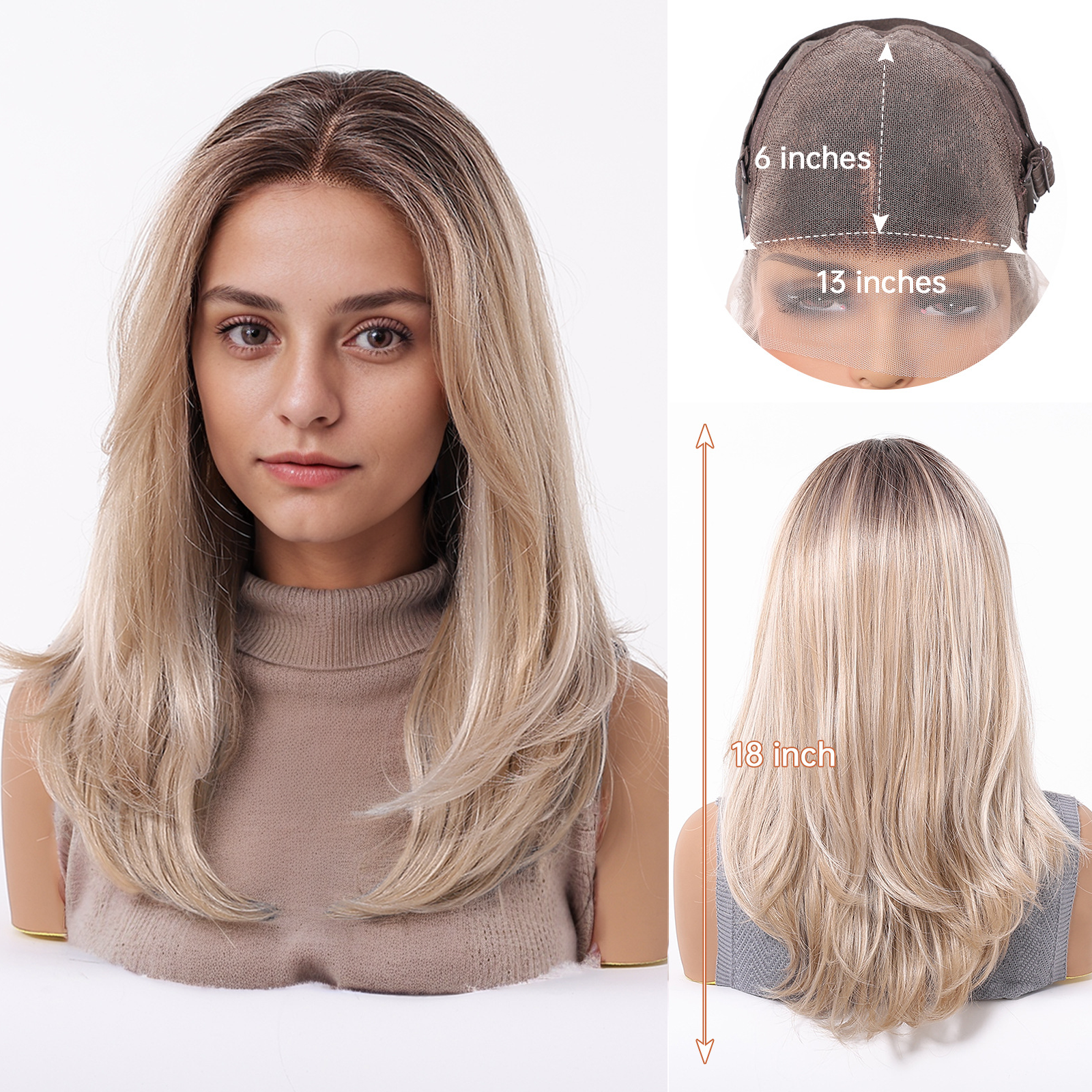 Harper 18” Loose Wave HD Lace Front Wig - Ombre Blonde, 100% Hand-Tied Mono Top