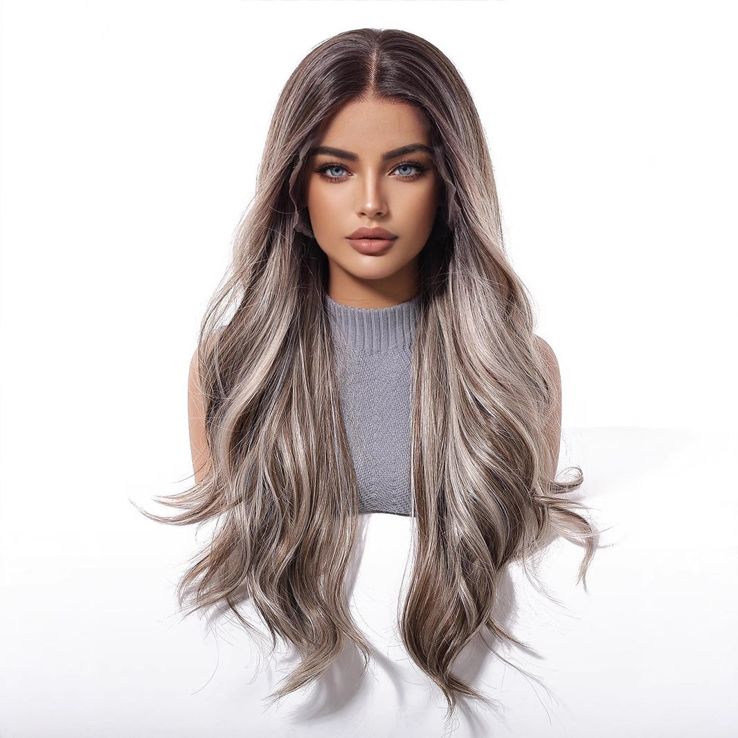 Ella | Ombré Grey Long Wavy 13*6 HD Lace Frontal Wig (Hand-Tied)