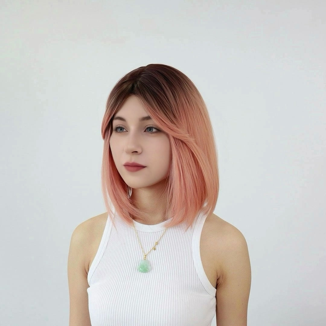Lucy Peach Short Wig with bangs