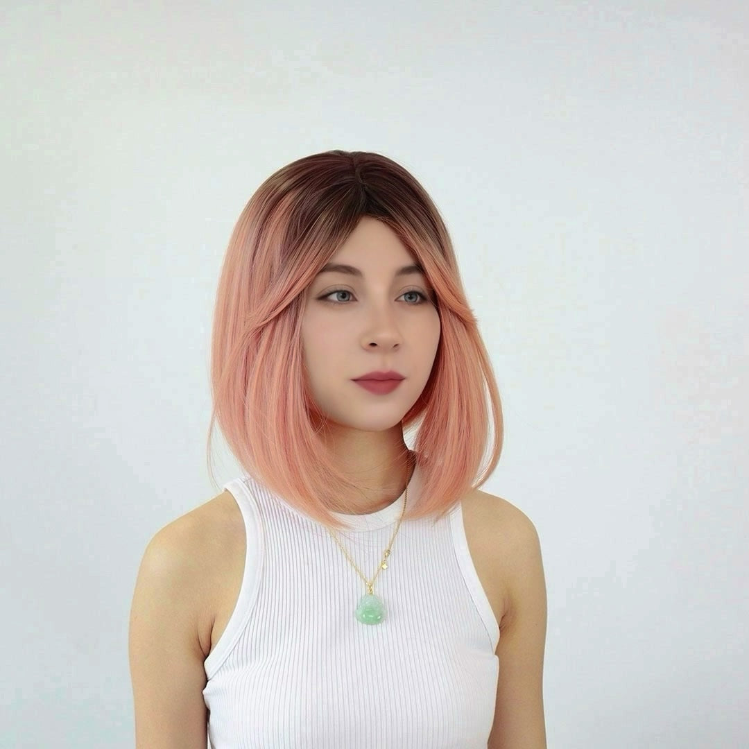 Lucy Peach Short Wig with bangs
