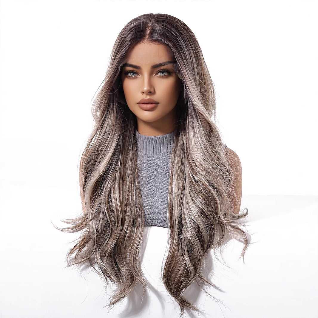 Ella | Ombré Grey Long Wavy 13*6 HD Lace Frontal Wig (Hand-Tied)