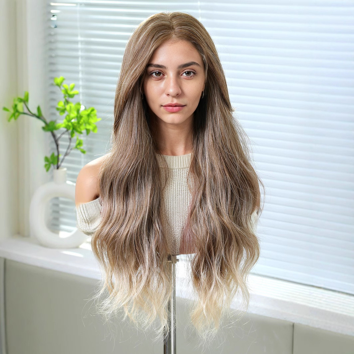 Body Wave HD Lace Front Wig - Ombre Brown and White Blonde, 100% Hand-Tied Mono Top, 28 Inch (71cm)