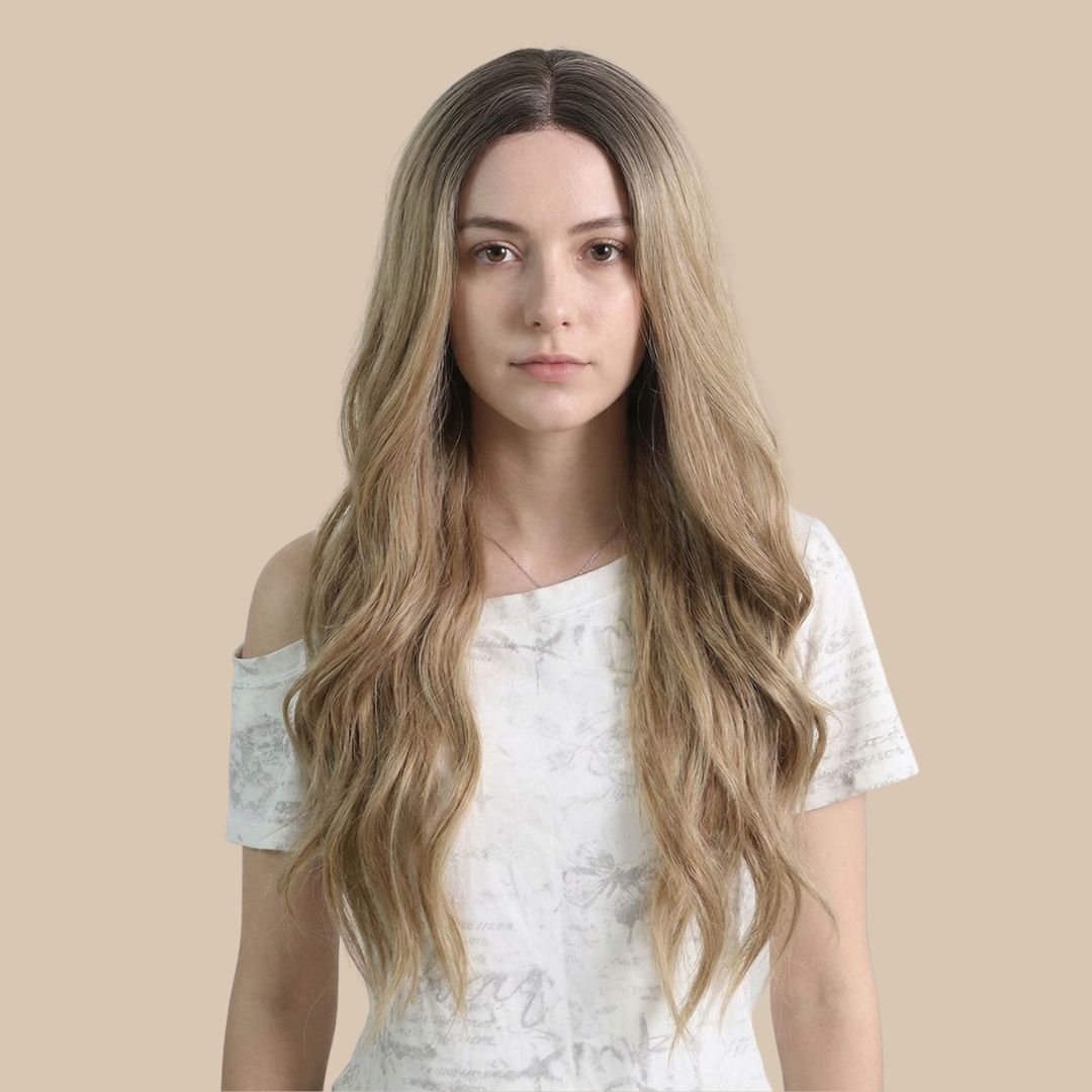 Soft Blonde Long Wavy Wig with Middle T Part