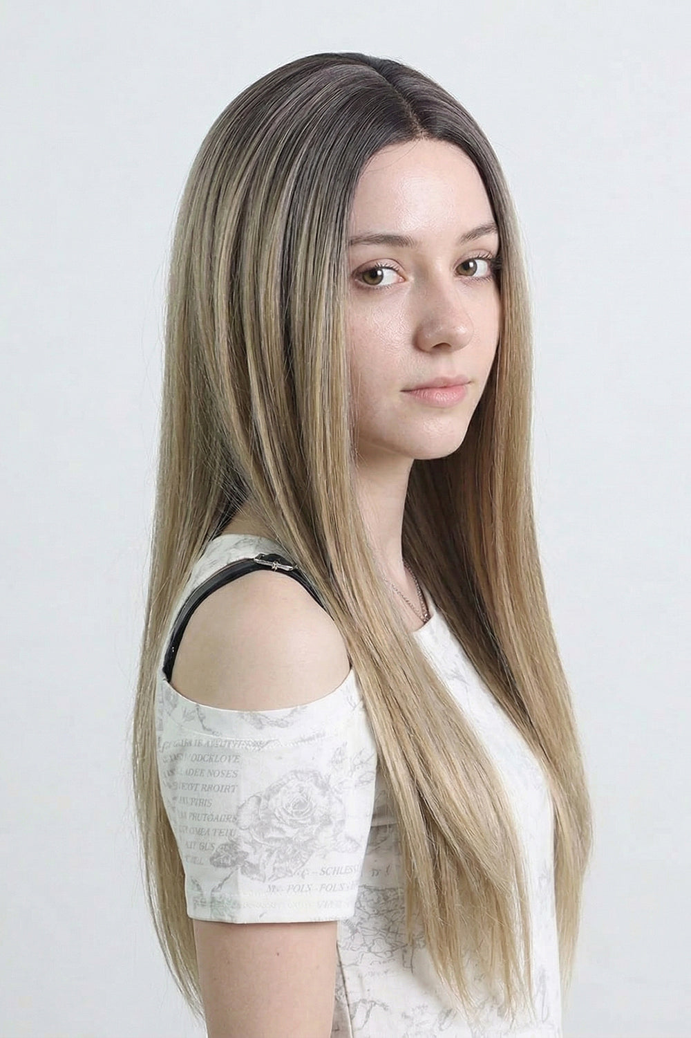 Ash Blonde Balayage Long Straight Wig