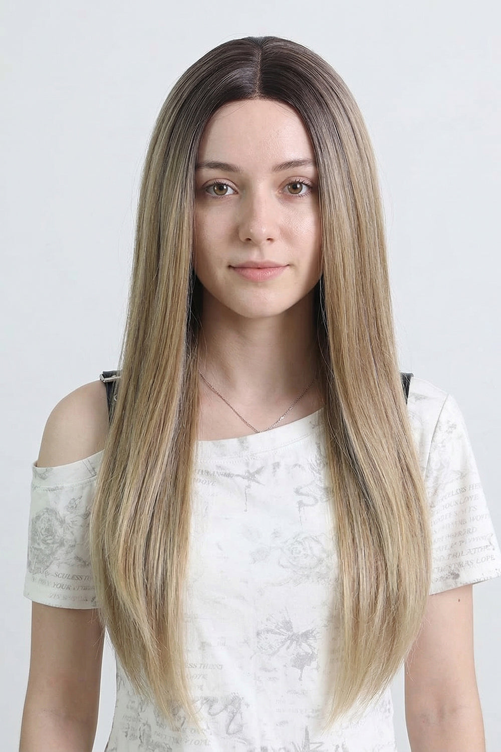 Ash Blonde Balayage Long Straight Wig