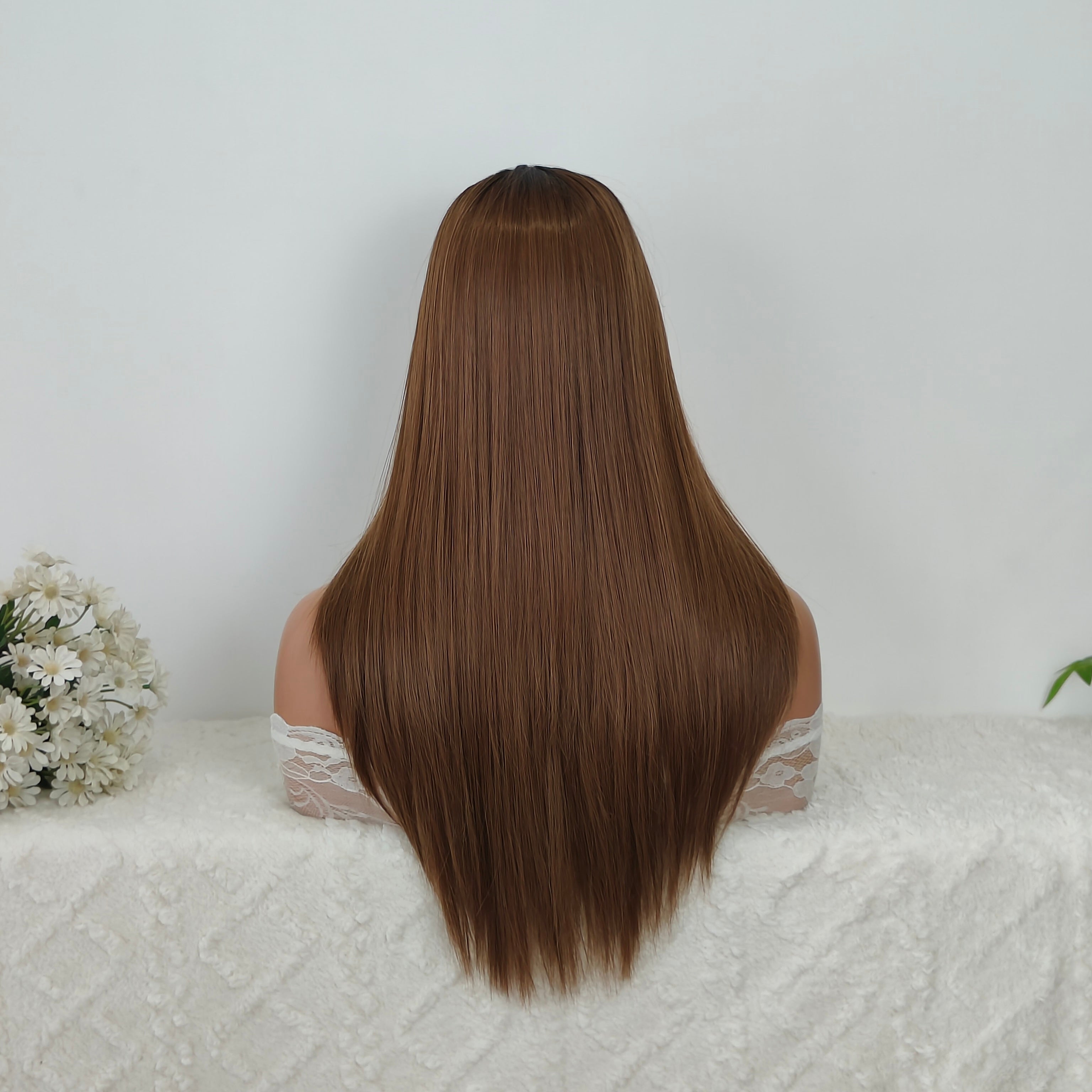 Ava 24” Straight HD Lace Front Wig - Ombre Brown, 100% Hand-Tied Mono Top