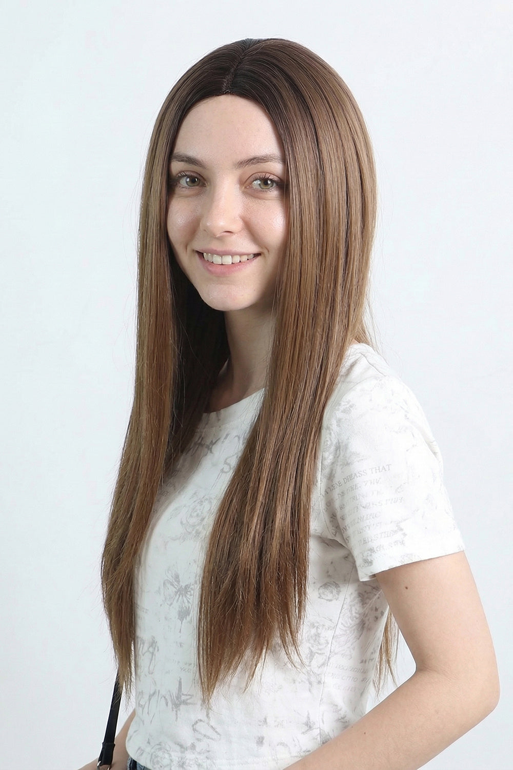 Natural Brown Middle Part Long Straight Wig