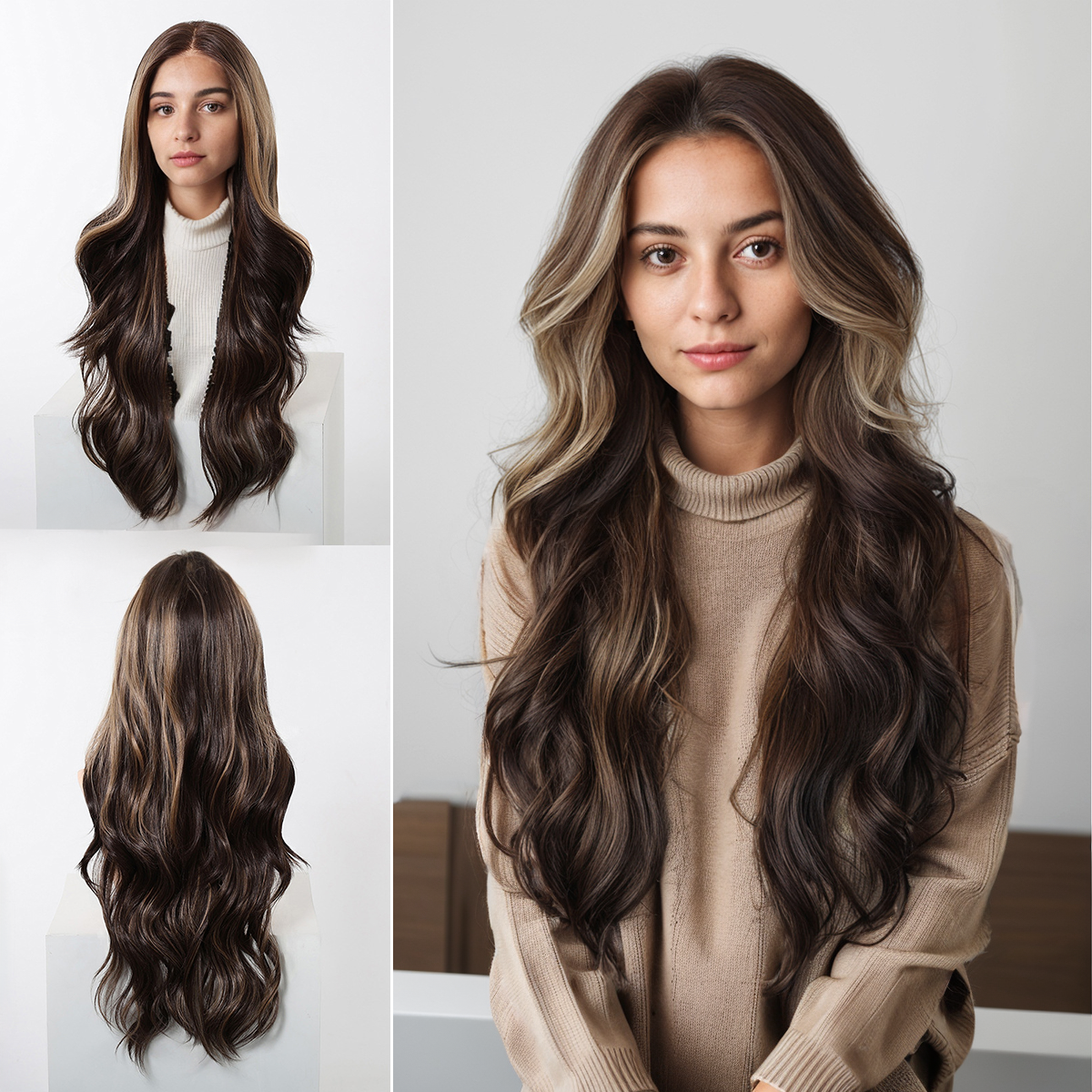 Delilah 26” Body Wave HD Lace Front Wig - Brown with Blonde Highlights, Beginner-Friendly
