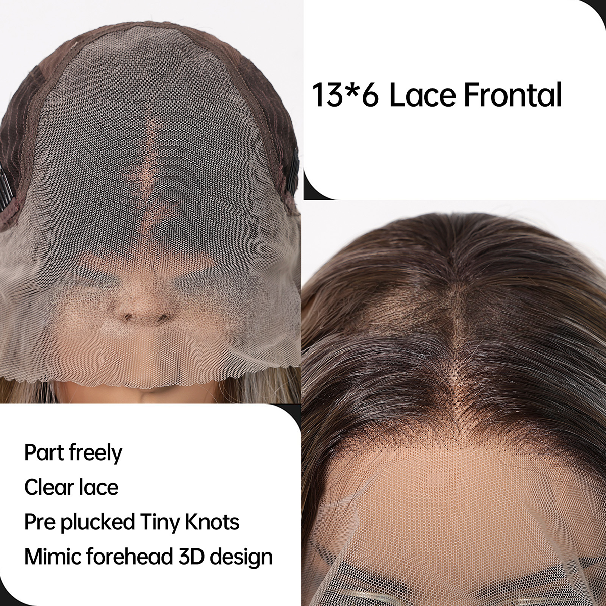 Thea 26” Body Wave HD Lace Front Wig - Ash Brown with White Blonde Highlights, Natural Hairline