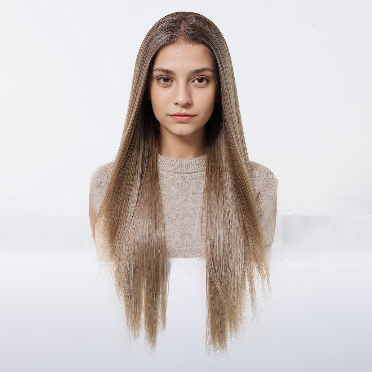 Straight HD Lace Front Wig - Ombre Brown, Beginner-Friendly, 26 Inch (66cm)