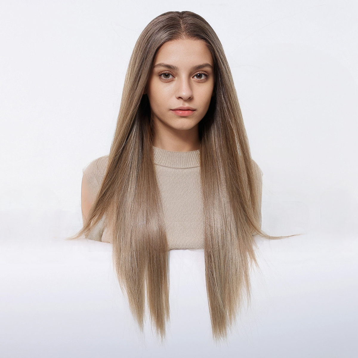 Straight HD Lace Front Wig - Ombre Brown, Beginner-Friendly, 26 Inch (66cm)