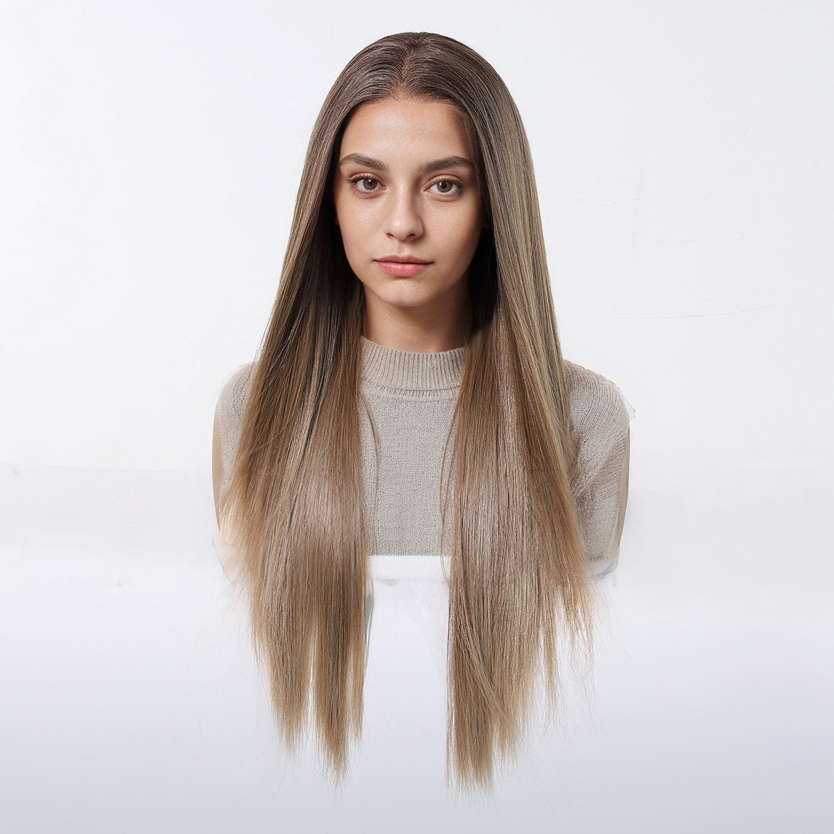 Straight HD Lace Front Wig - Ombre Brown, Beginner-Friendly, 26 Inch (66cm)