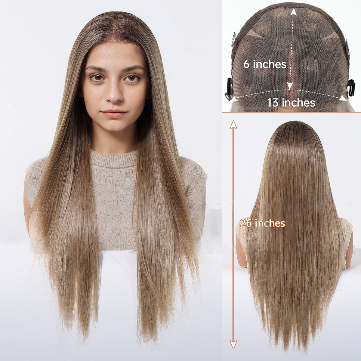 Straight HD Lace Front Wig - Ombre Brown, Beginner-Friendly, 26 Inch (66cm)