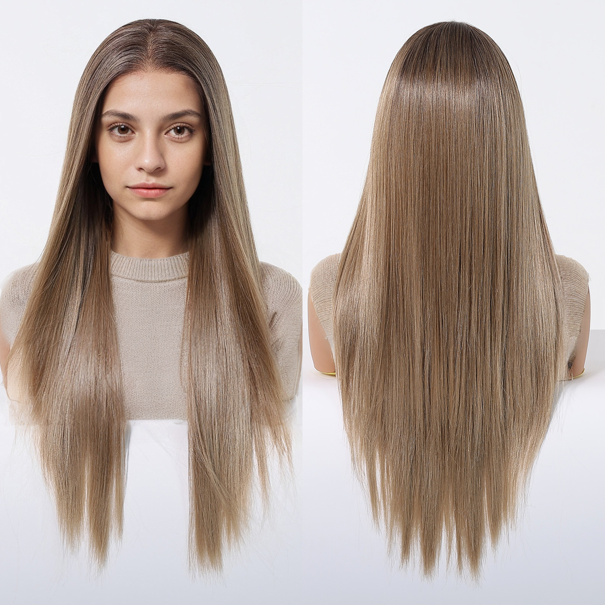 Straight HD Lace Front Wig - Ombre Brown, Beginner-Friendly, 26 Inch (66cm)
