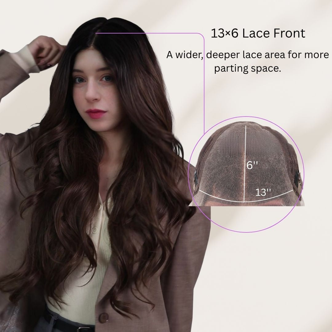 Grace | Braune lange-13*6 HD Front-Lace-Frontal-Perücke (Handgestrickt)