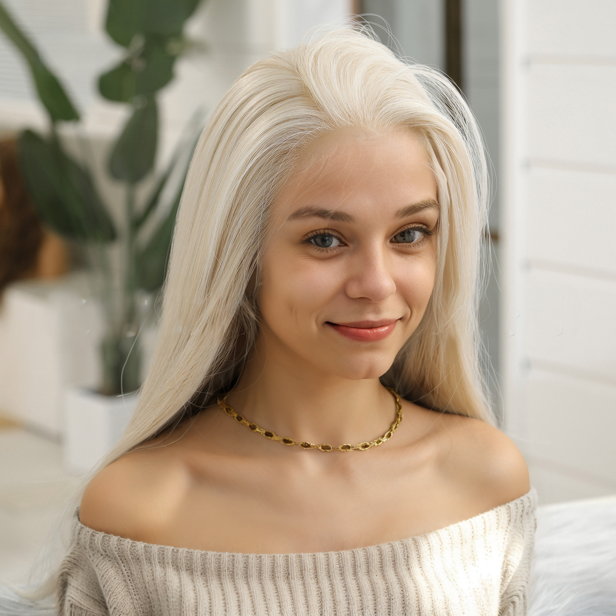 Loose Wave HD Lace Front Wig - White Blonde, 100% Hand-Tied Mono Top, 22 Inch (55cm)