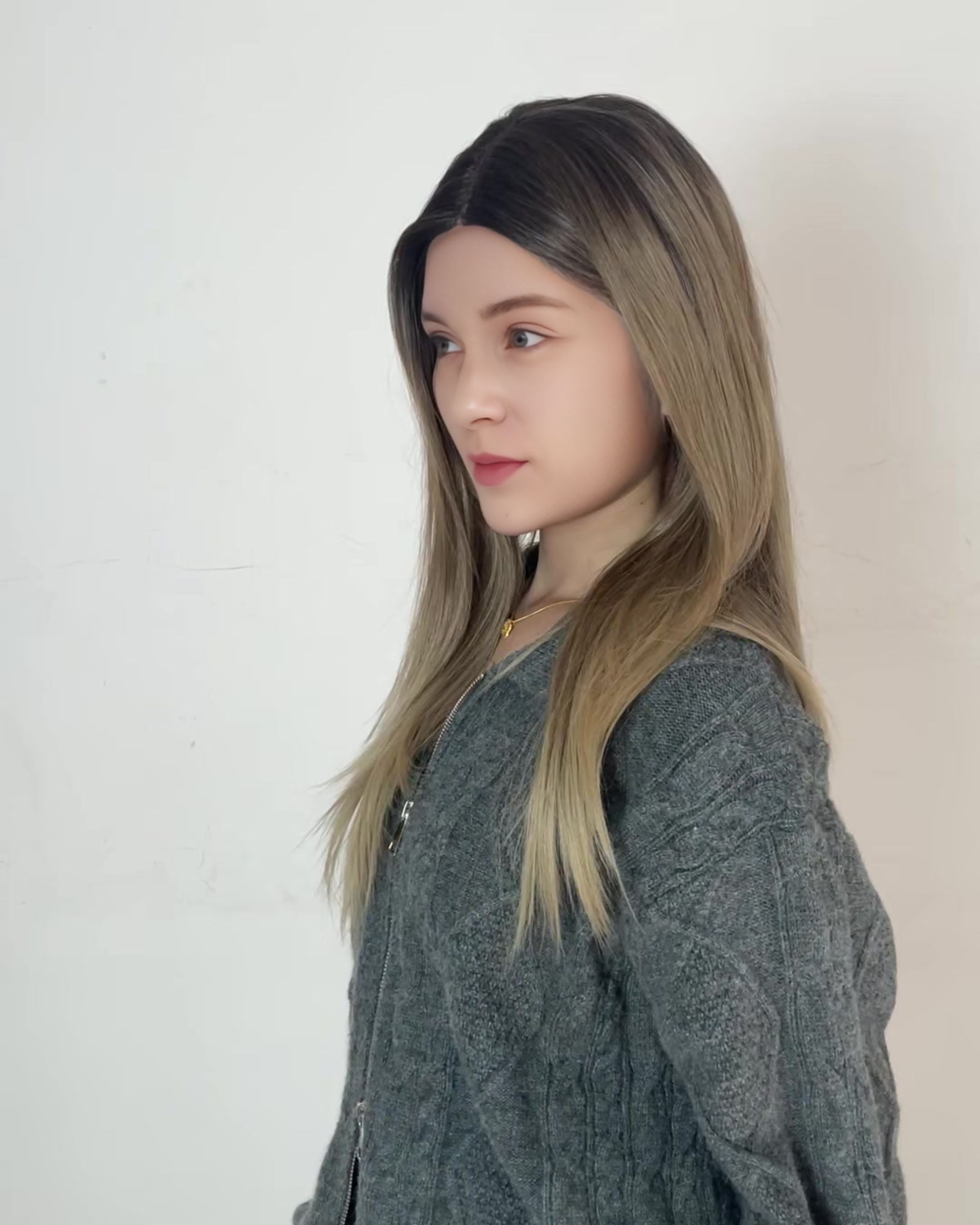 Elena – Rooted Ash Blonde Ombre Lace Front Wig