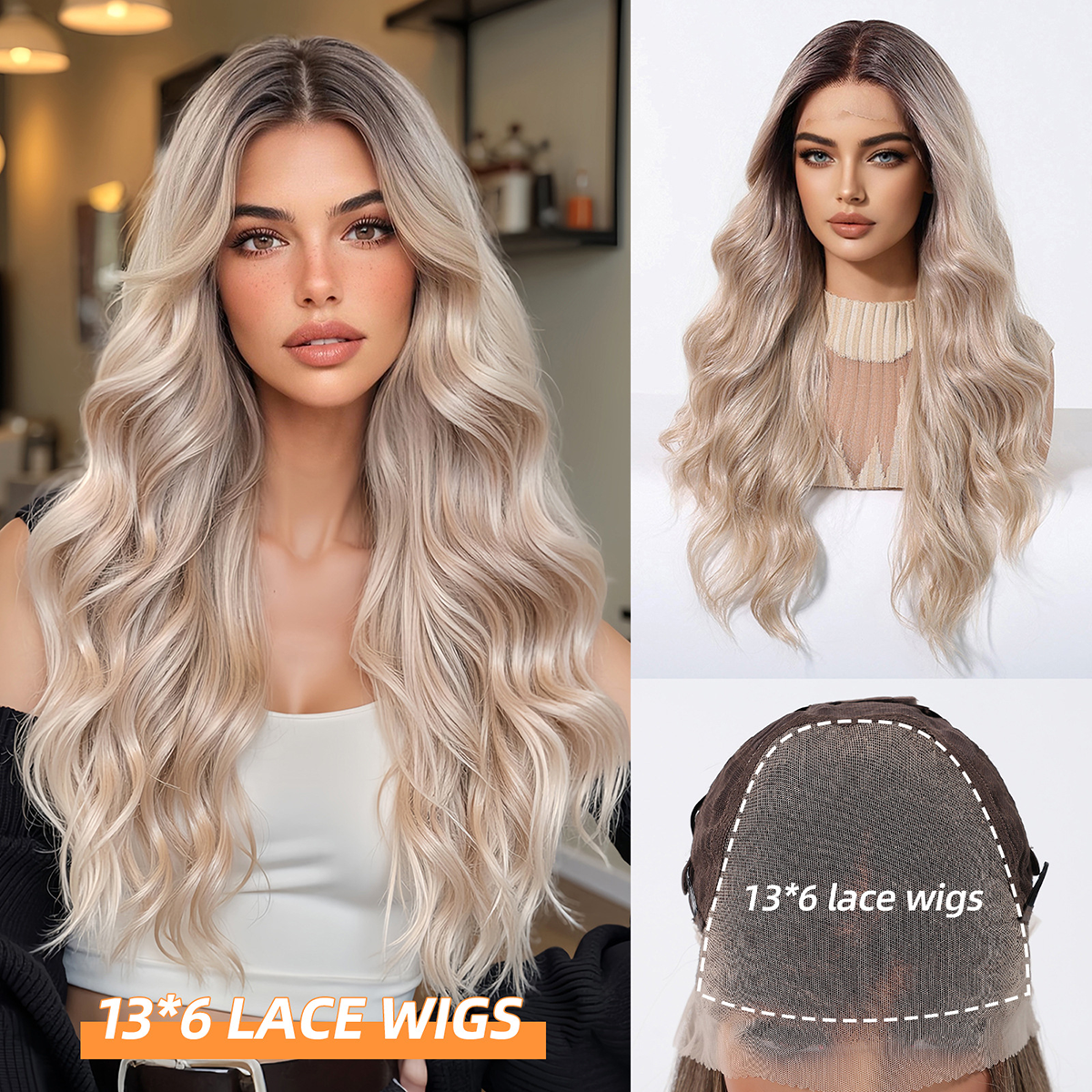 Ellie | Ombré Blonde Long Wavy 13*6 HD Lace Frontal Wig (Hand-Tied)