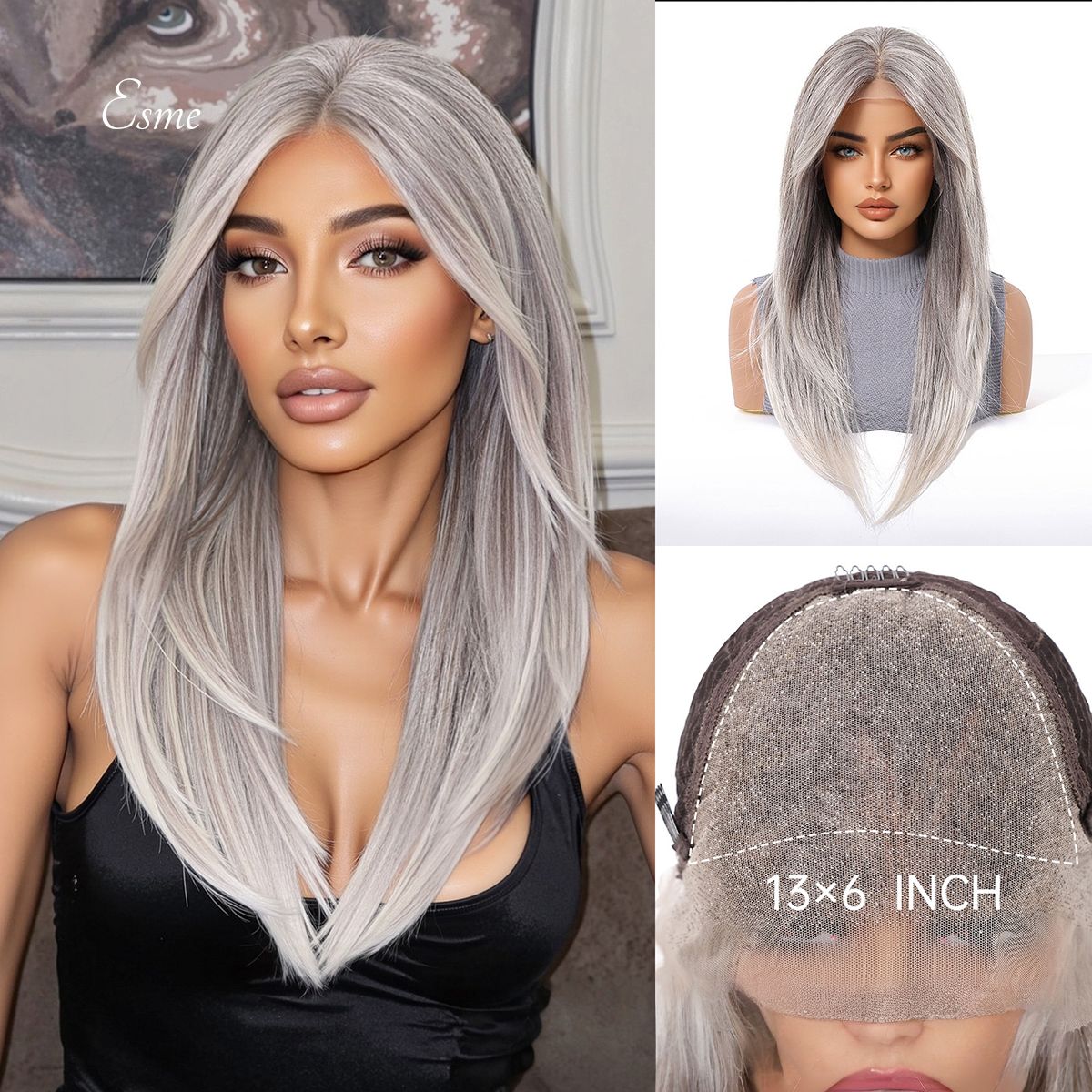 Esme | Grey Medium 13*6 HD Lace Frontal Wig (Hand-Tied)