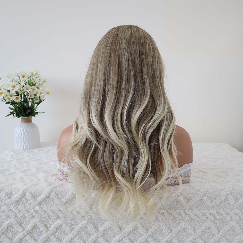 Evelyn Grey Long Wavy Wig with Bangs