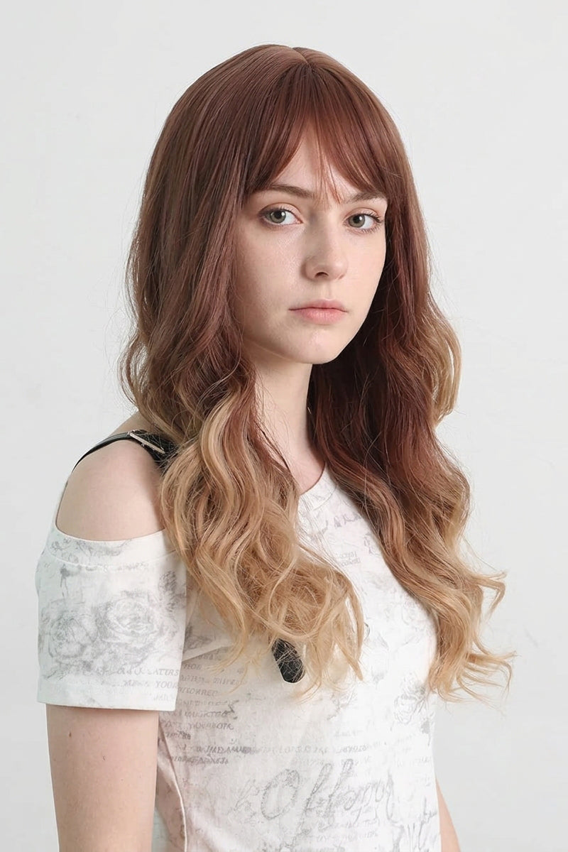 Blonde Long Wavy Wig with Bangs