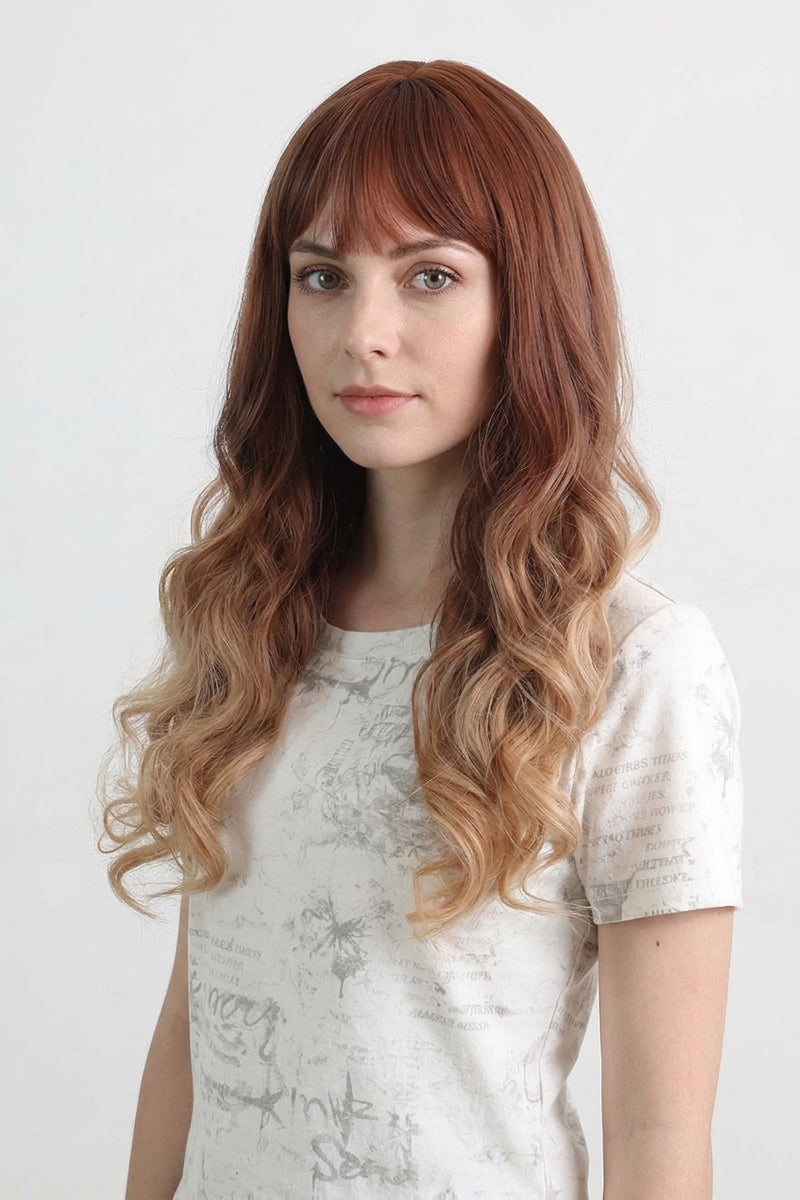 Blonde Long Wavy Wig with Bangs