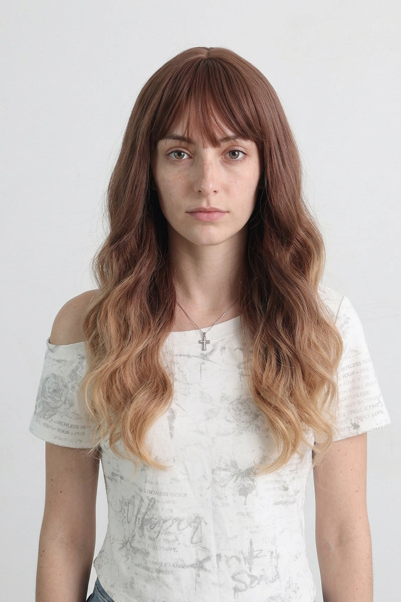 Blonde Long Wavy Wig with Bangs