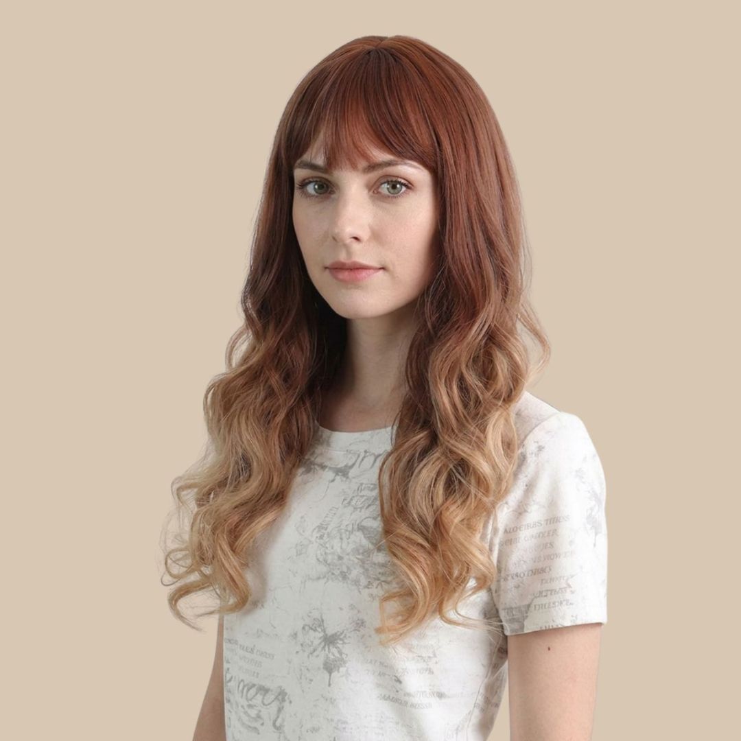 Blonde Long Wavy Wig with Bangs