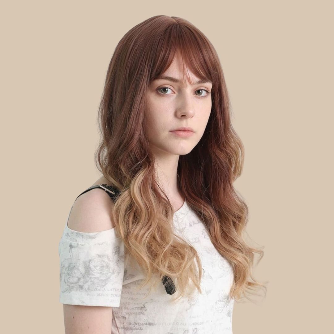 Blonde Long Wavy Wig with Bangs