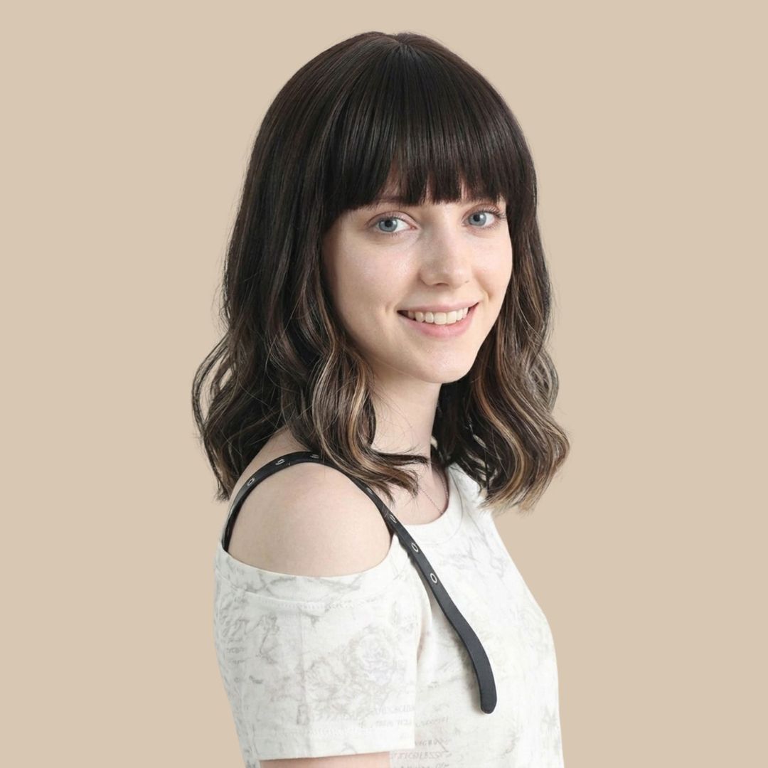 Dark Brown Short Wavy Wig with bangs